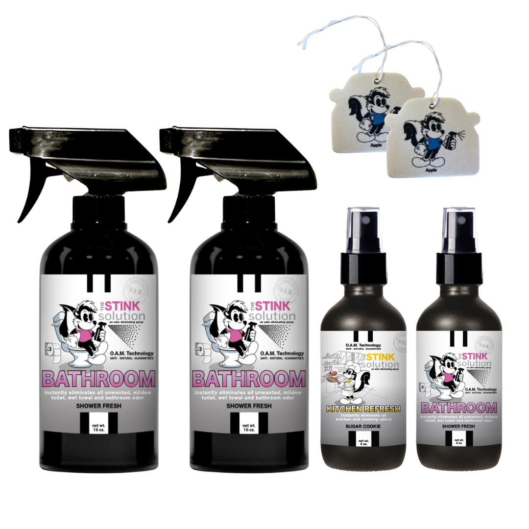 Buy 2 Get 4 FREE | Two 16 oz Sprays of Choice, One 4 oz Kitchen, One 4 oz Bathroom + 2 Car Air Fresheners