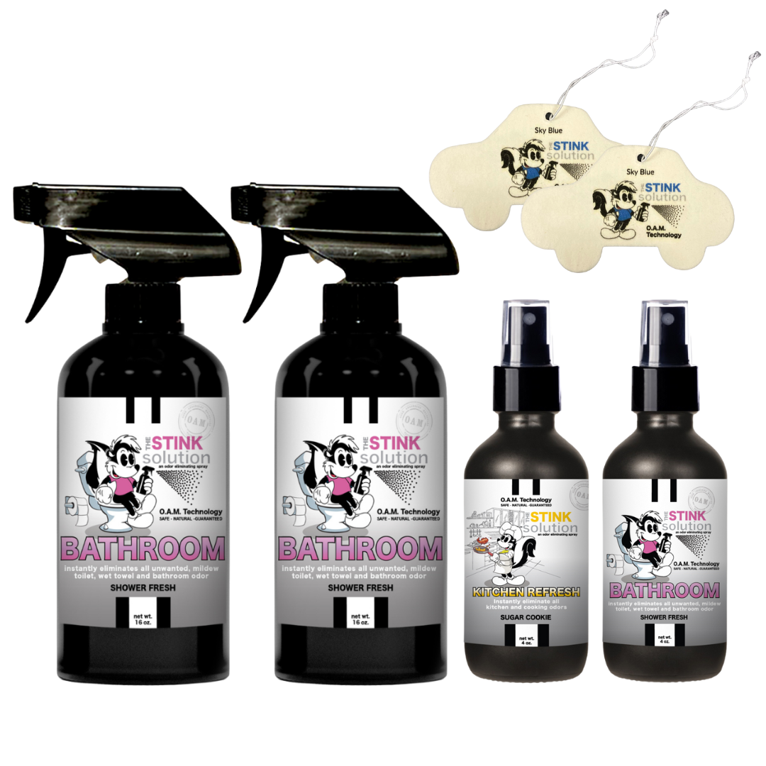 Buy 2 Get 4 FREE | Two 16 oz Sprays of Choice, One 4 oz Kitchen, One 4 oz Bathroom + 2 Car Air Fresheners