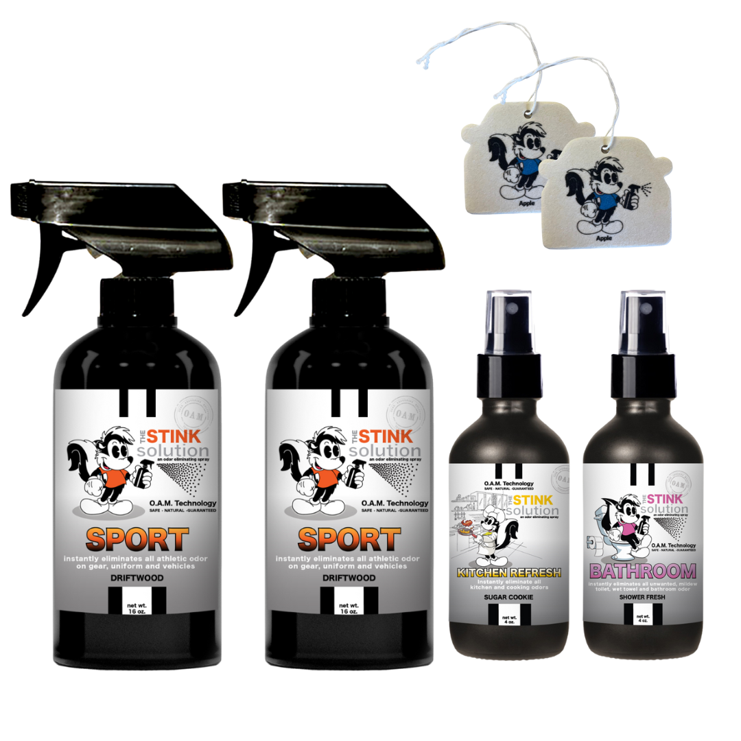 Buy 2 Get 4 FREE | Two 16 oz Sprays of Choice, One 4 oz Kitchen, One 4 oz Bathroom + 2 Car Air Fresheners