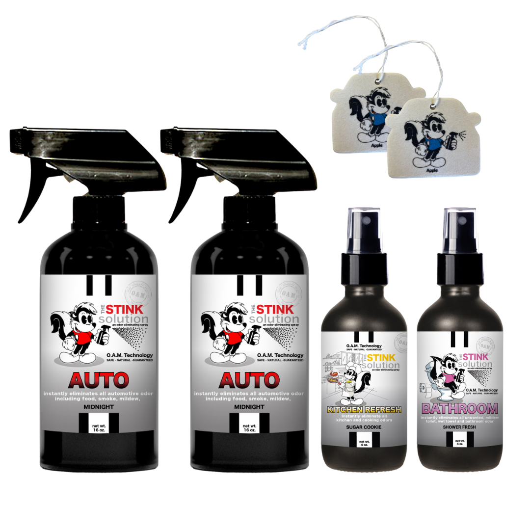 Buy 2 Get 4 FREE | Two 16 oz Sprays of Choice, One 4 oz Kitchen, One 4 oz Bathroom + 2 Car Air Fresheners