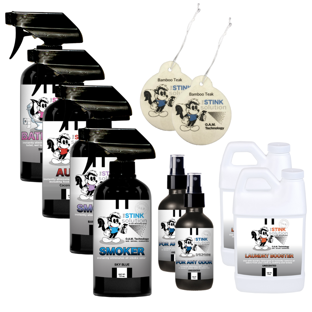 Buy 4 Get Super Sample Bundle FREE - 1 Bathroom (16 oz), 1 Auto Coconut Mango (16 oz), 1 Smoker Bamboo Teak (16 oz), 1 Smoker Sky Blue (16 oz), 2 Unscented (4 oz), + 2 Unscented Mini Laundry Boosters | Odor Eliminating Spray