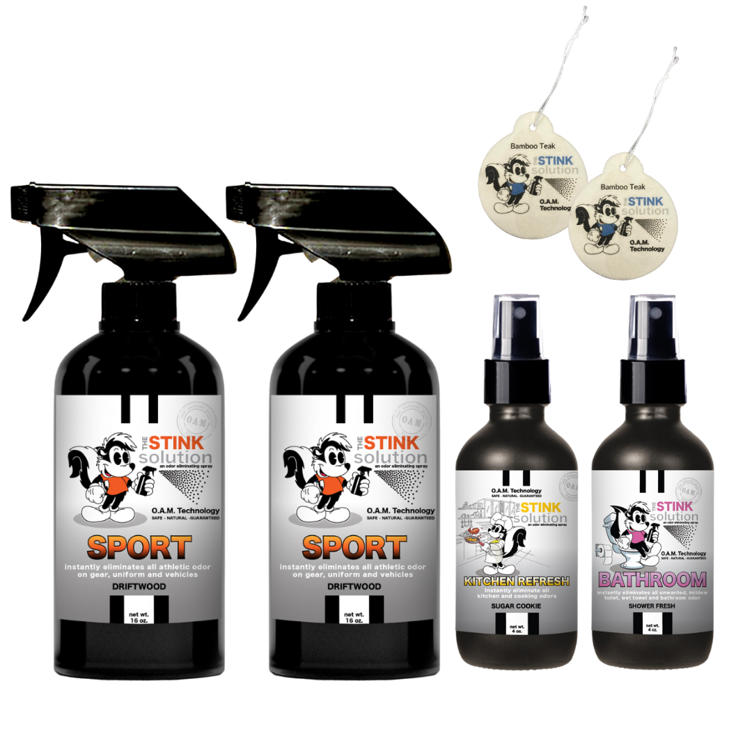 Buy 2 Get 4 FREE | Two 16 oz Sprays of Choice, One 4 oz Kitchen, One 4 oz Bathroom + 2 Car Air Fresheners