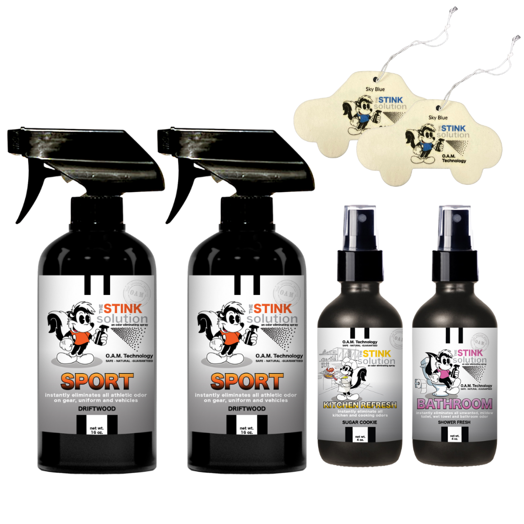 Buy 2 Get 4 FREE | Two 16 oz Sprays of Choice, One 4 oz Kitchen, One 4 oz Bathroom + 2 Car Air Fresheners