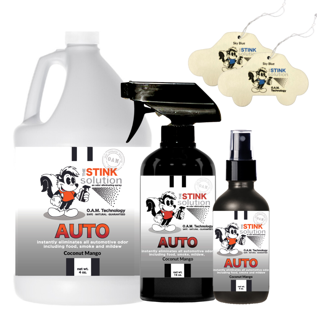 Triple Pack Auto Odor Eliminating Spray Gallon, 16 oz. and 4 oz Bundle + 2 FREE Car Air Fresheners