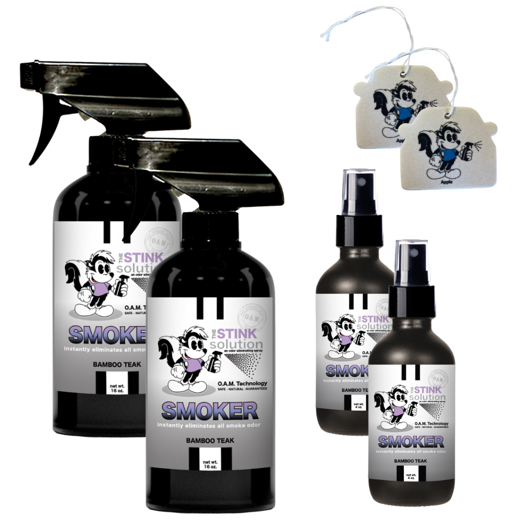 Buy 2 Get 4 FREE - (2) 16 oz (2) 4 oz Smoker Odor Eliminating Spray Bundle + 2 Car Air Fresheners
