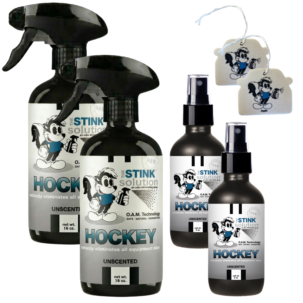 Buy 2 Get 4 FREE - (2) 16 oz (2) 4 oz Hockey Odor Eliminating Spray Bundle + 2 Car Air Fresheners