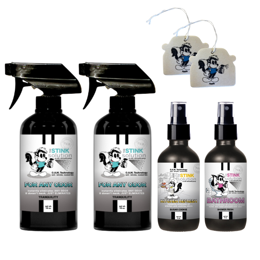 Buy 2 Get 4 FREE | Two 16 oz Sprays of Choice, One 4 oz Kitchen, One 4 oz Bathroom + 2 Car Air Fresheners