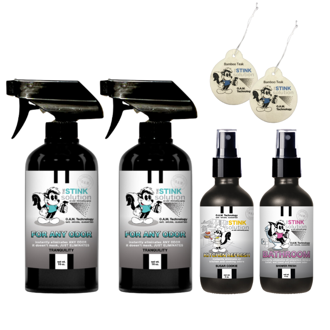 Buy 2 Get 4 FREE | Two 16 oz Sprays of Choice, One 4 oz Kitchen, One 4 oz Bathroom + 2 Car Air Fresheners