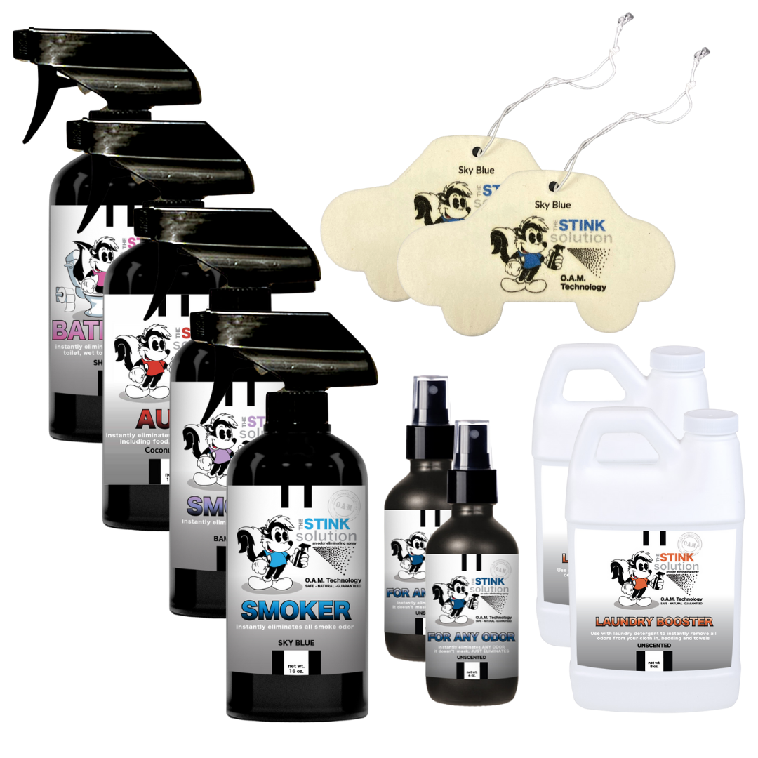 Buy 4 Get Super Sample Bundle FREE - 1 Bathroom (16 oz), 1 Auto Coconut Mango (16 oz), 1 Smoker Bamboo Teak (16 oz), 1 Smoker Sky Blue (16 oz), 2 Unscented (4 oz), + 2 Unscented Mini Laundry Boosters | Odor Eliminating Spray