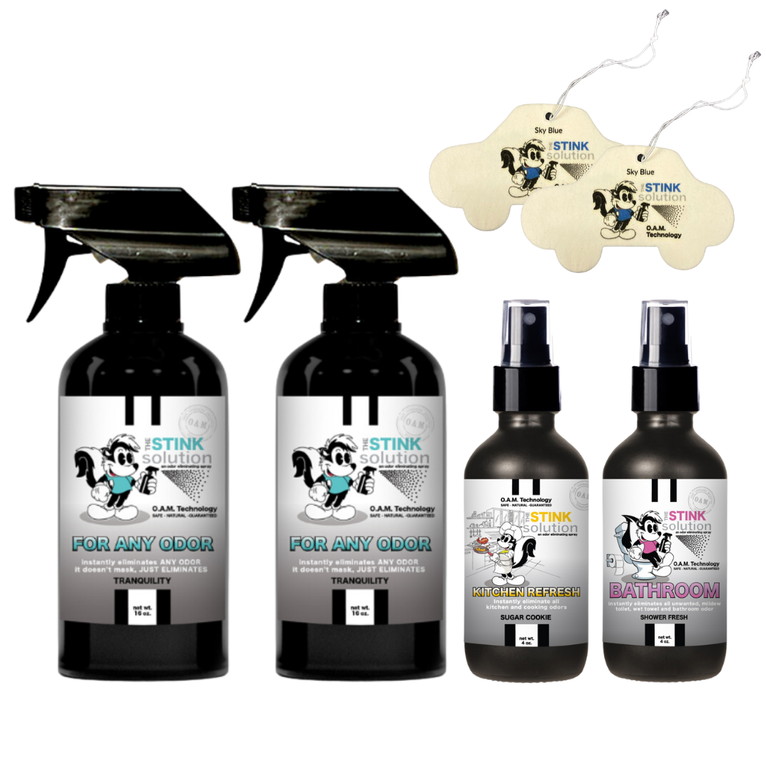 Buy 2 Get 4 FREE | Two 16 oz Sprays of Choice, One 4 oz Kitchen, One 4 oz Bathroom + 2 Car Air Fresheners