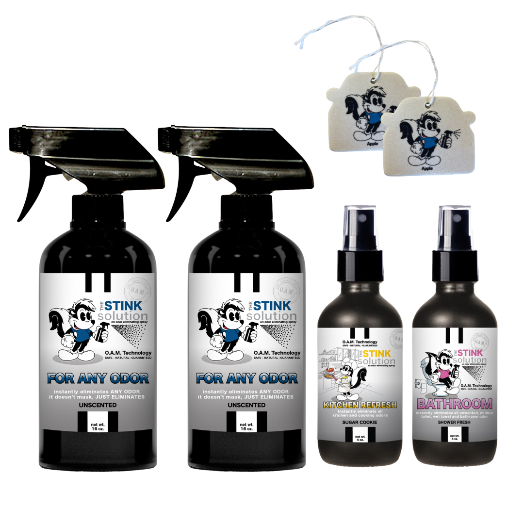 Buy 2 Get 4 FREE | Two 16 oz Sprays of Choice, One 4 oz Kitchen, One 4 oz Bathroom + 2 Car Air Fresheners