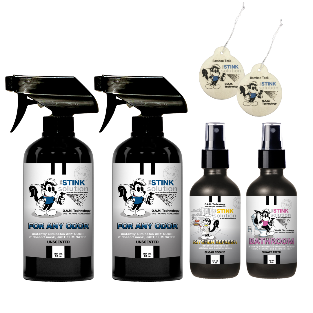 Buy 2 Get 4 FREE | Two 16 oz Sprays of Choice, One 4 oz Kitchen, One 4 oz Bathroom + 2 Car Air Fresheners