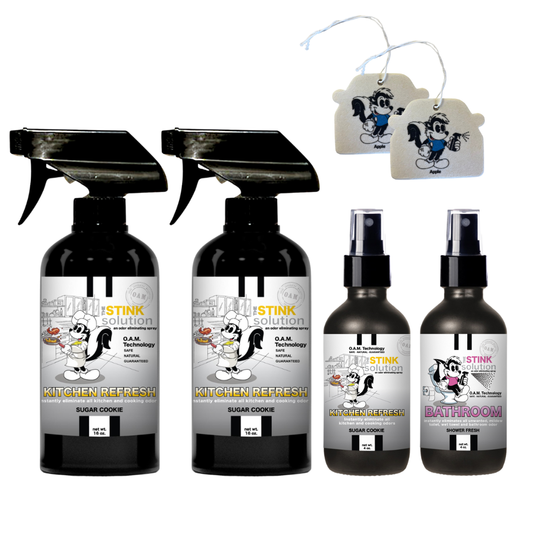 Buy 2 Get 4 FREE | Two 16 oz Sprays of Choice, One 4 oz Kitchen, One 4 oz Bathroom + 2 Car Air Fresheners