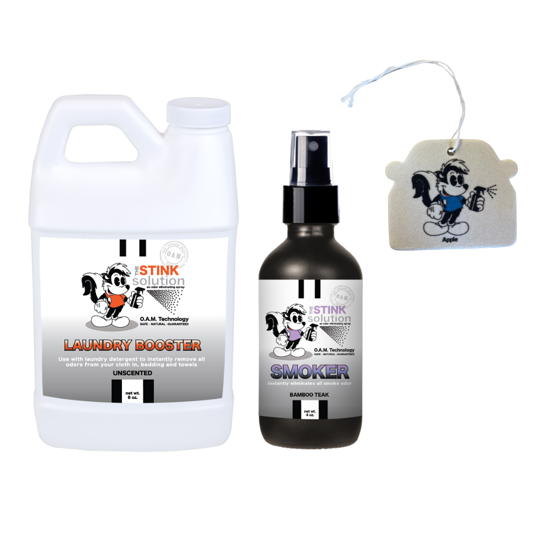 Sample Bundle - 1 Unscented Mini Laundry Booster, 1 Smoke Odor Eliminator 4 oz + 1 Car Air Freshener