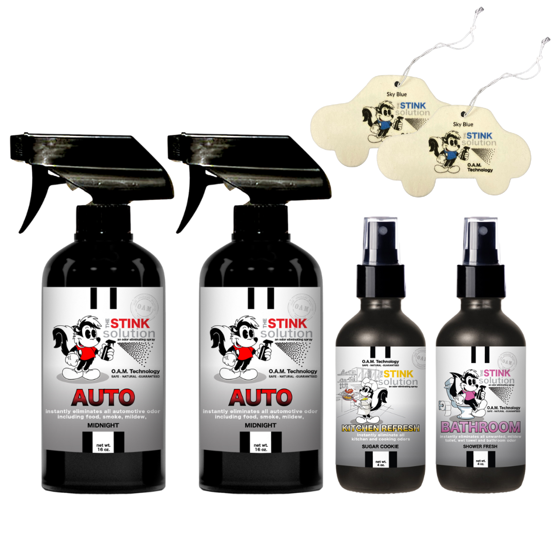Buy 2 Get 4 FREE | Two 16 oz Sprays of Choice, One 4 oz Kitchen, One 4 oz Bathroom + 2 Car Air Fresheners