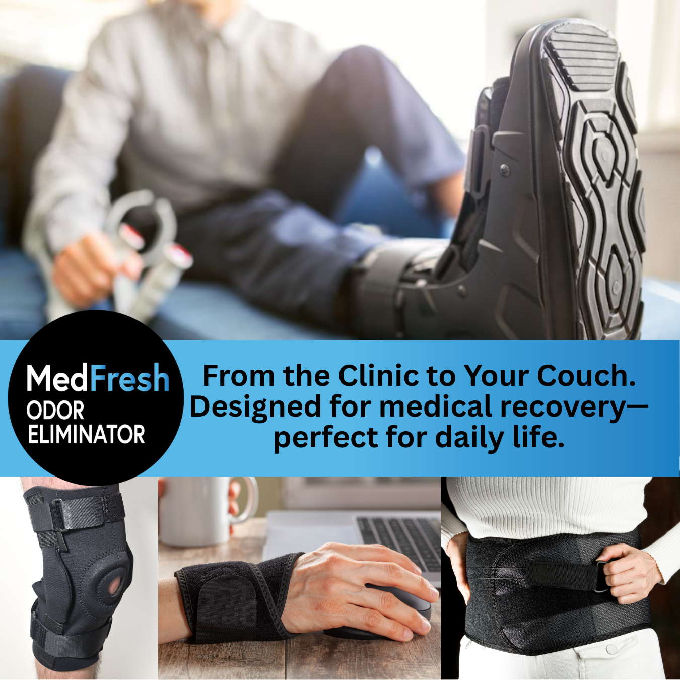 MedFresh Odor Eliminator Spray 16 oz Single for Boots, Braces, and Post-Op Gear, Fragrance-Free