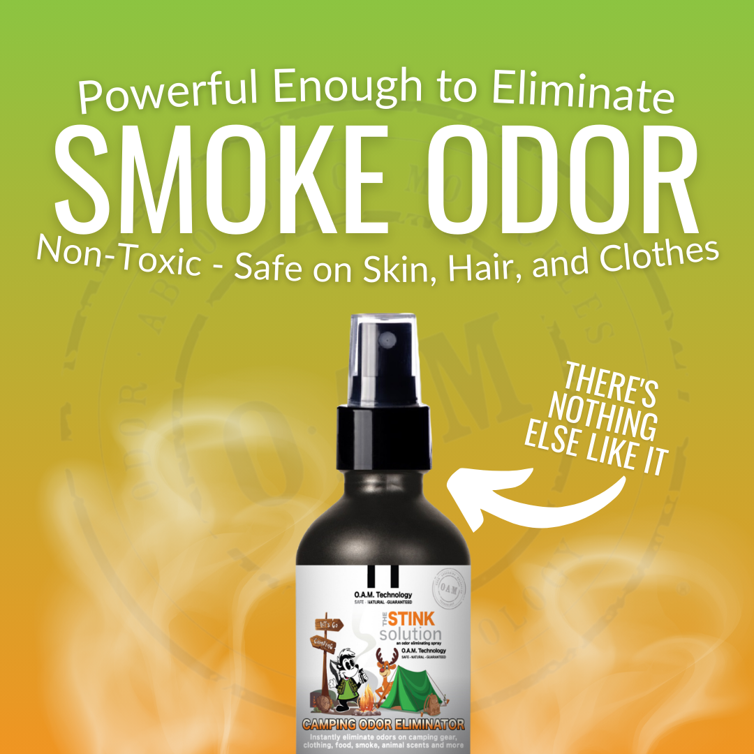Experience odor-free camping with The Stink Solution's Camping Odor Eliminating Spray. Tackle tough outdoor odors effortlessly with our natural, non-toxic, and biodegradable formula. Say goodbye to unwanted smells and hello to freshness. 100% safe for all, backed by a money-back guarantee. Made in the USA.