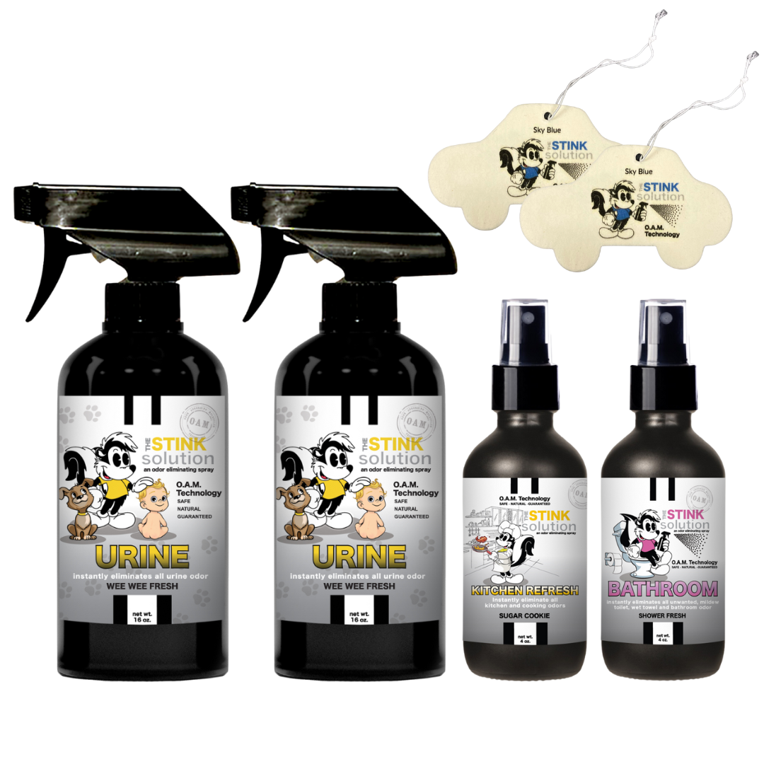 Buy 2 Get 4 FREE | Two 16 oz Sprays of Choice, One 4 oz Kitchen, One 4 oz Bathroom + 2 Car Air Fresheners