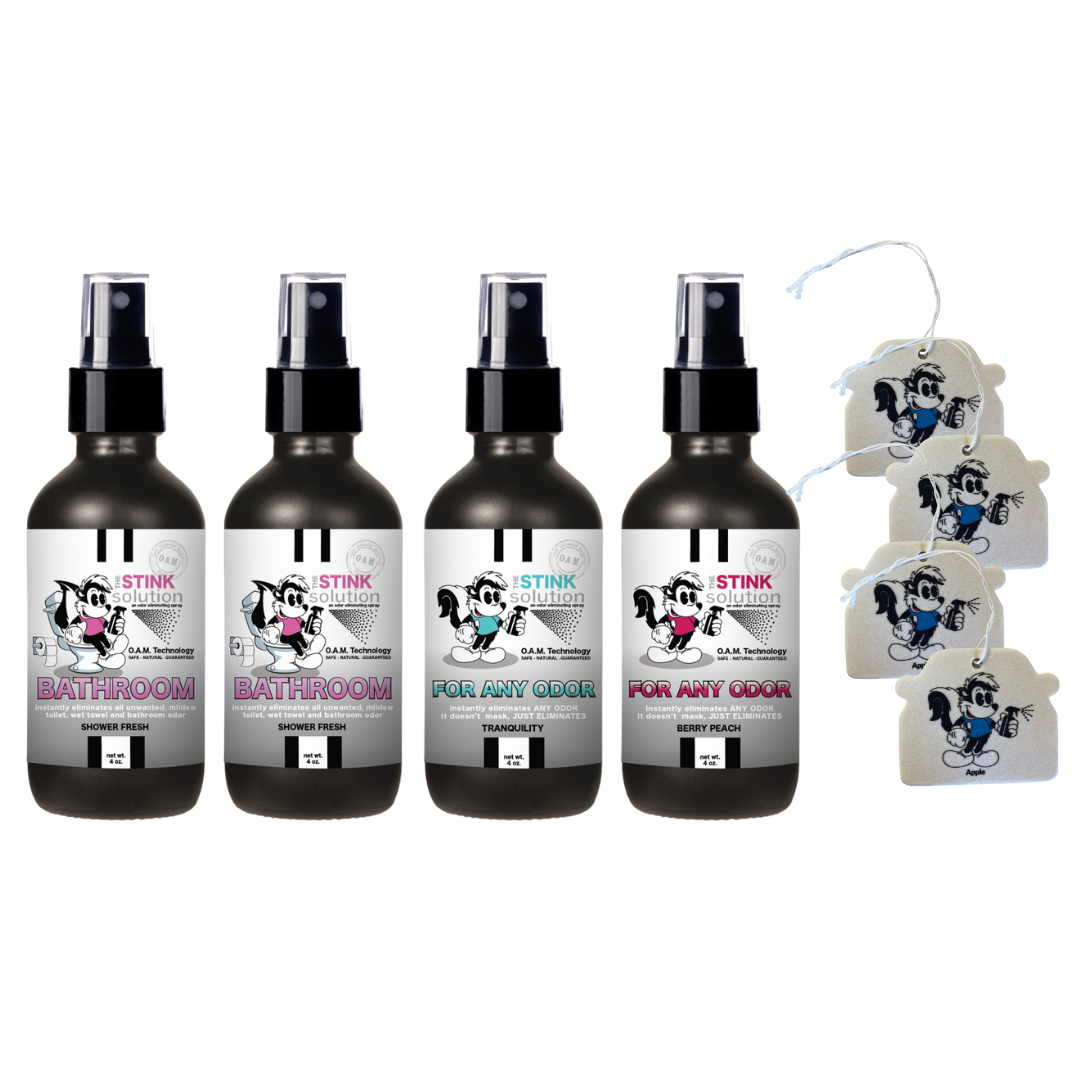 BUY 4 GET 4 Car Air Fresheners - Four 4 oz Odor Eliminating Sprays (2 Bathroom, 1 Tranquility, and 1 Coconut Mango)