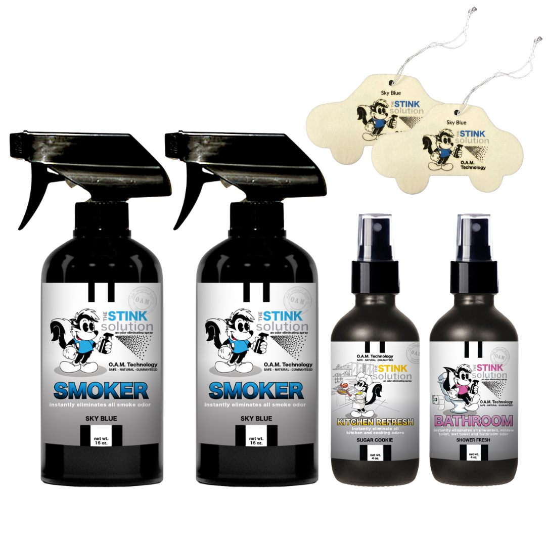 Buy 2 Get 4 FREE | Two 16 oz Sprays of Choice, One 4 oz Kitchen, One 4 oz Bathroom + 2 Car Air Fresheners