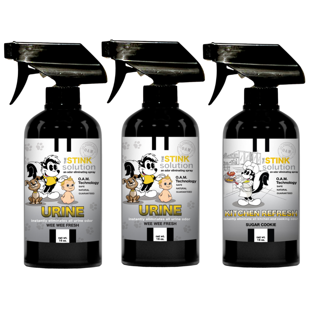 Three Pack - Two Urine Odor Eliminating Sprays + One Spray of Choice 16 oz