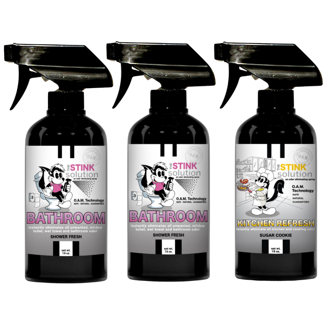 Three Pack - Two Bathroom Odor Eliminating Sprays + One Spray of Choice 16 oz
