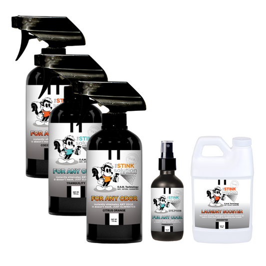 Buy 3 Get Sample Bundle FREE - 1 Tranquility (16 oz), 1 Coconut Mango (16 oz), 1 Citrus Orange (16 oz), 1 Tranquility (4 oz), + 1 Unscented Mini Laundry Booster | Odor Eliminating Spray