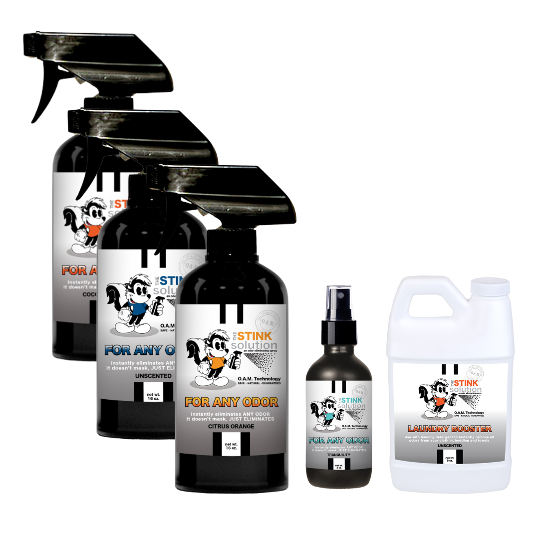Buy 3 Get Sample Bundle FREE - 1 Unscented (16 oz), 1 Citrus Orange (16 oz), 1 Coconut Mango (16 oz), 1 Tranquility (4 oz), + 1 Unscented Mini Laundry Booster | Odor Eliminating Spray