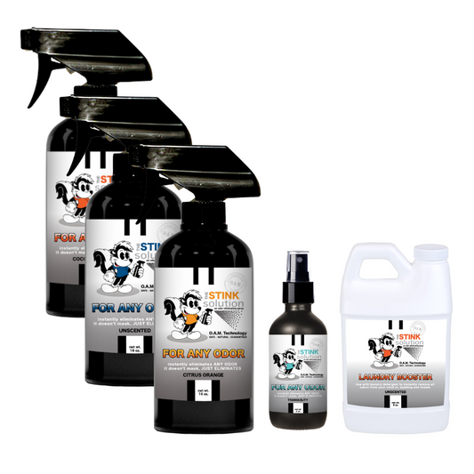 Buy 3 Get Sample Bundle FREE - 1 Unscented (16 oz), 1 Citrus Orange (16 oz), 1 Coconut Mango (16 oz), 1 Tranquility (4 oz), + 1 Unscented Mini Laundry Booster | Odor Eliminating Spray
