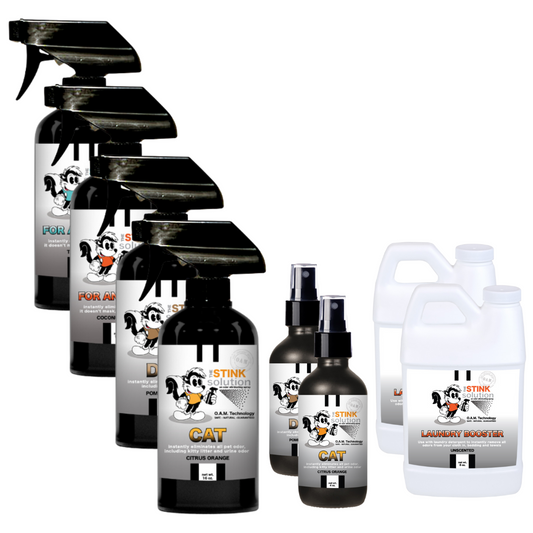 Buy 4 Get Super Sample Bundle FREE - 1 Coconut Mango (16 oz), 1 Tranquility (16 oz), 1 Dog (16 oz), Cat (16 oz), 1 Dog (4 oz), 1 Cat (4 oz), + 2 Unscented Mini Laundry Boosters | Odor Eliminating Spray