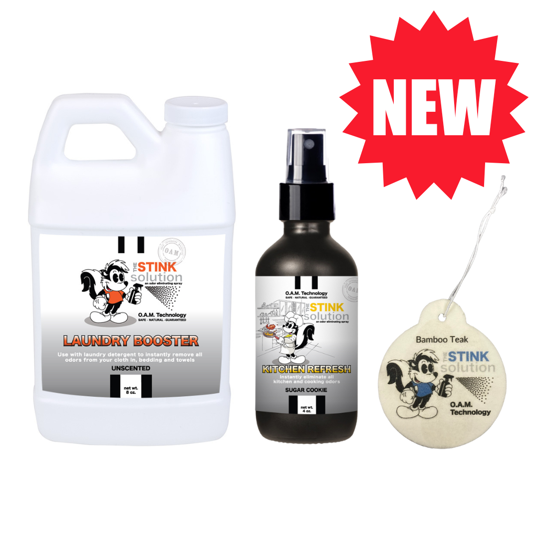 Sample Bundle - 1 Unscented Mini Laundry Booster, 1 Kitchen Odor Eliminator 4 oz (Sugar Cookie Fragrance) + 1 Car Air Freshener