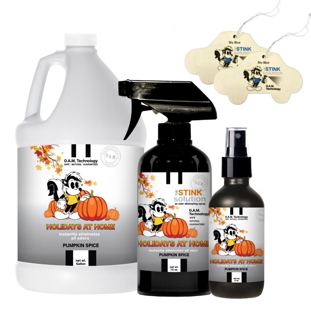Triple Pack Fall Odor Eliminating Spray in Pumpkin Spice Gallon, 16 oz. and 4 oz Bundle + 2 FREE Car Air Fresheners