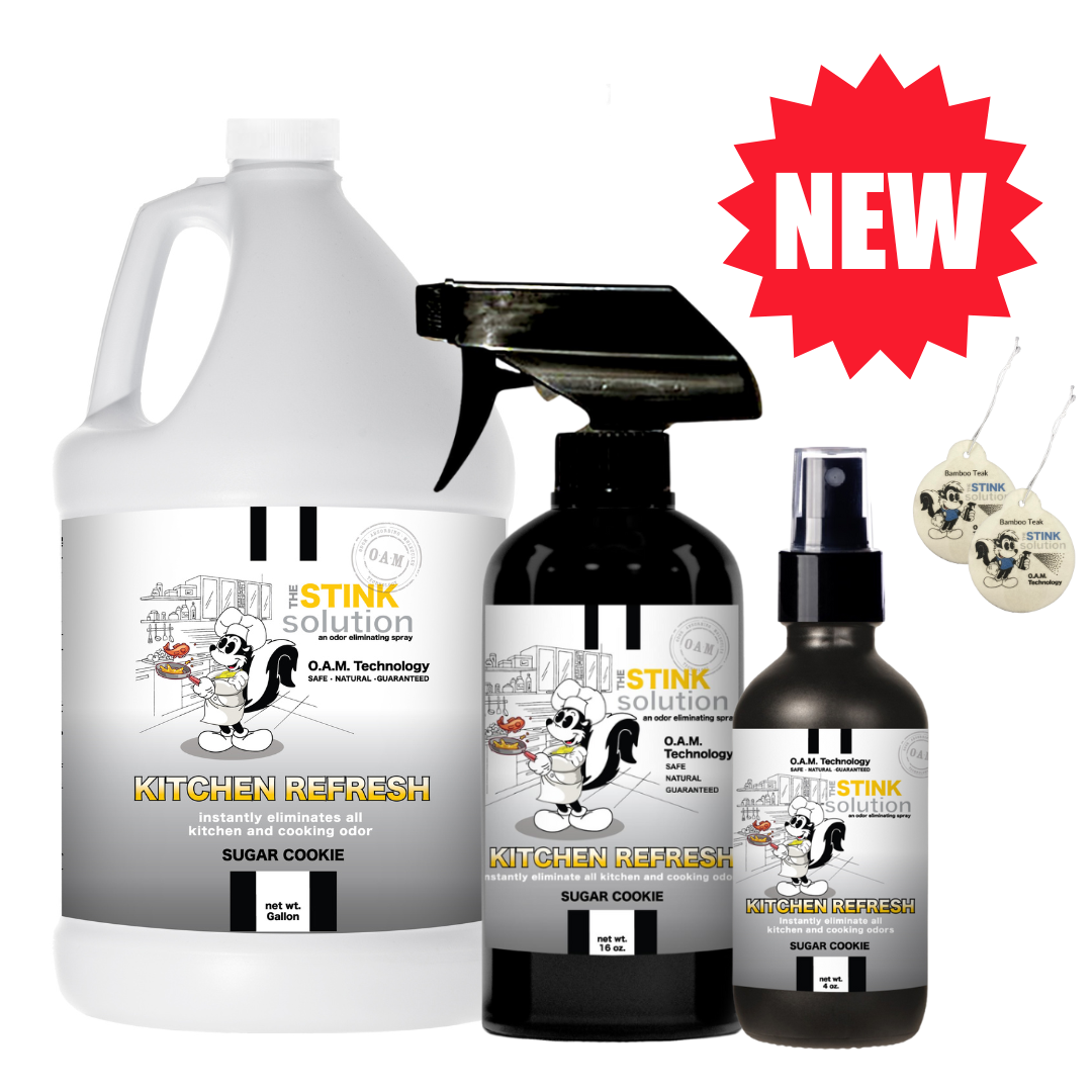 Triple Pack Odor Eliminating Spray in Kitchen Refresh Gallon, 16 oz, and 4 oz Bundle + 2 FREE Car Air Fresheners