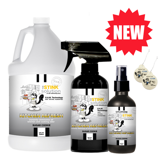 Triple Pack Odor Eliminating Spray in Kitchen Refresh Gallon, 16 oz, and 4 oz Bundle + 2 FREE Car Air Fresheners
