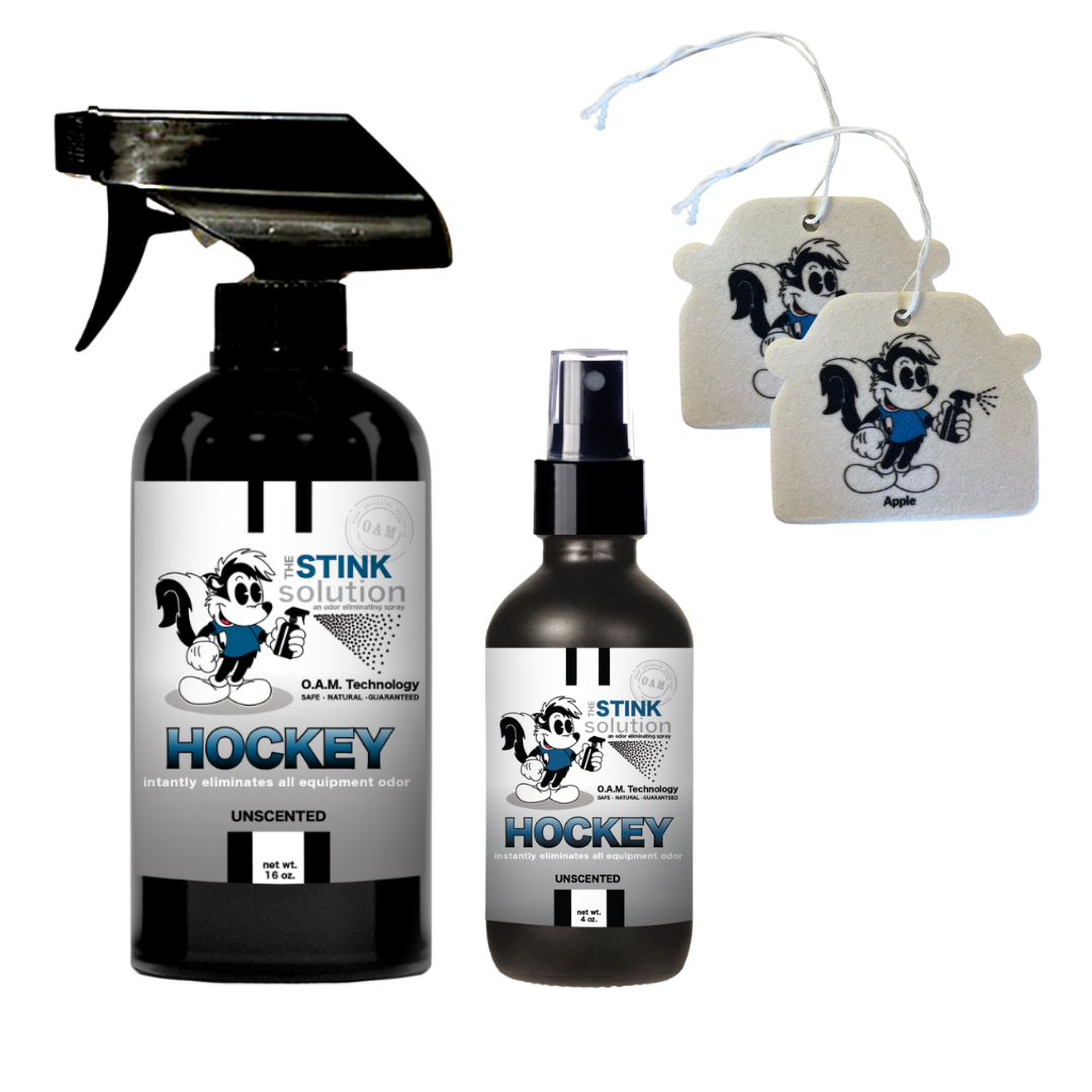 Twin pack Hockey Odor Eliminating Sprays 16 oz and 4 oz Bundle + 2 FREE Car Air Fresheners