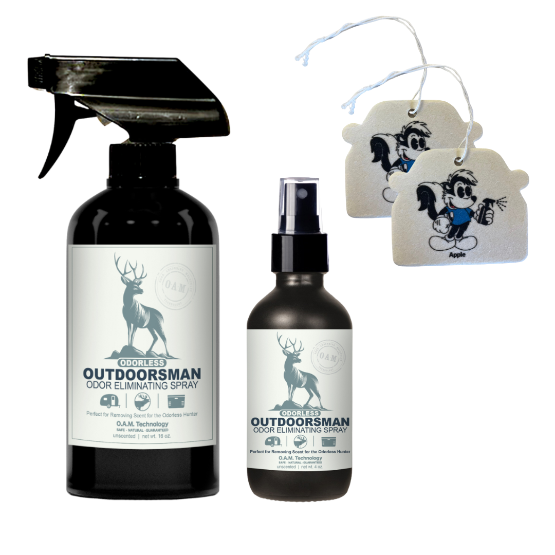 Twin Pack Odorless Outdoorsman Unscented 16 oz and 4 oz Bundle + 2 FREE Car Air Fresheners