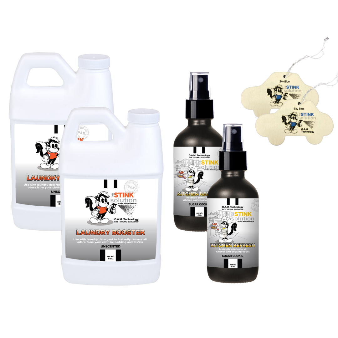 Kitchen Odor Eliminating Spray that gets rid of smells from cooking, fish, food, smoke, and more. It works on kitchen sinks, ovens, counters, and more. Safe, natural, non-toxic formula that works instantly.