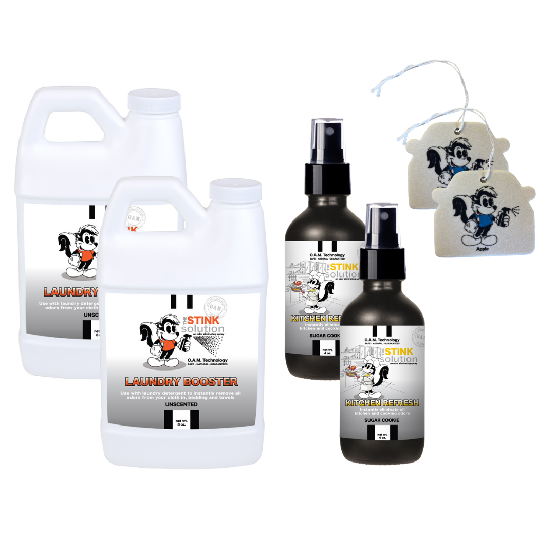 Kitchen Odor Eliminating Spray that gets rid of smells from cooking, fish, food, smoke, and more. It works on kitchen sinks, ovens, counters, and more. Safe, natural, non-toxic formula that works instantly.