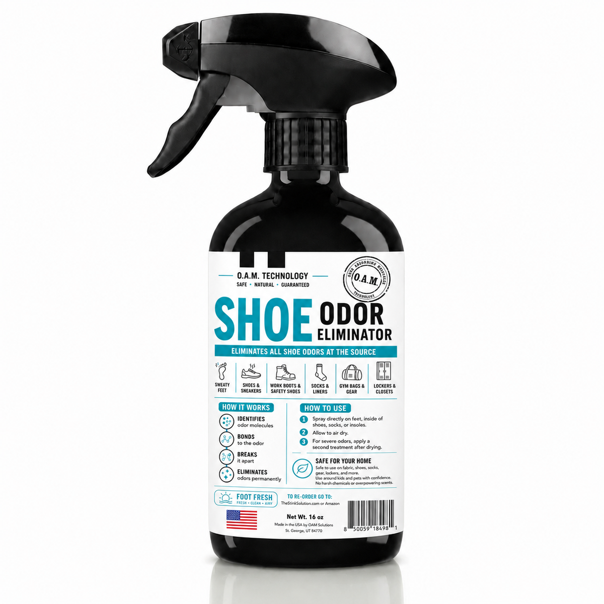 Shoe Odor Eliminating Spray in Foot Fresh Scent 16 oz