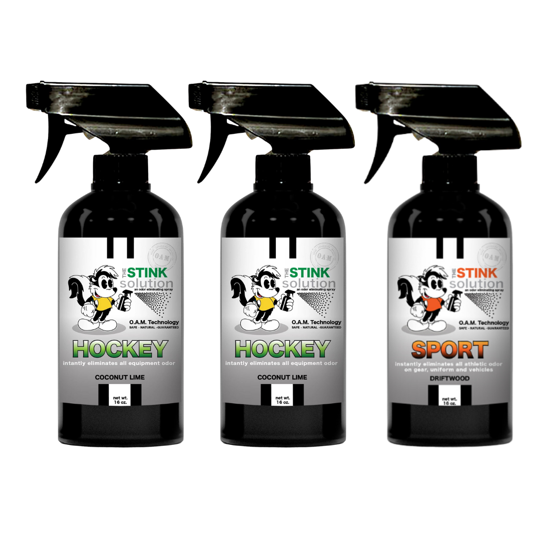 Three Pack - Two Hockey Odor Eliminating Sprays + One Spray of Choice 16 oz