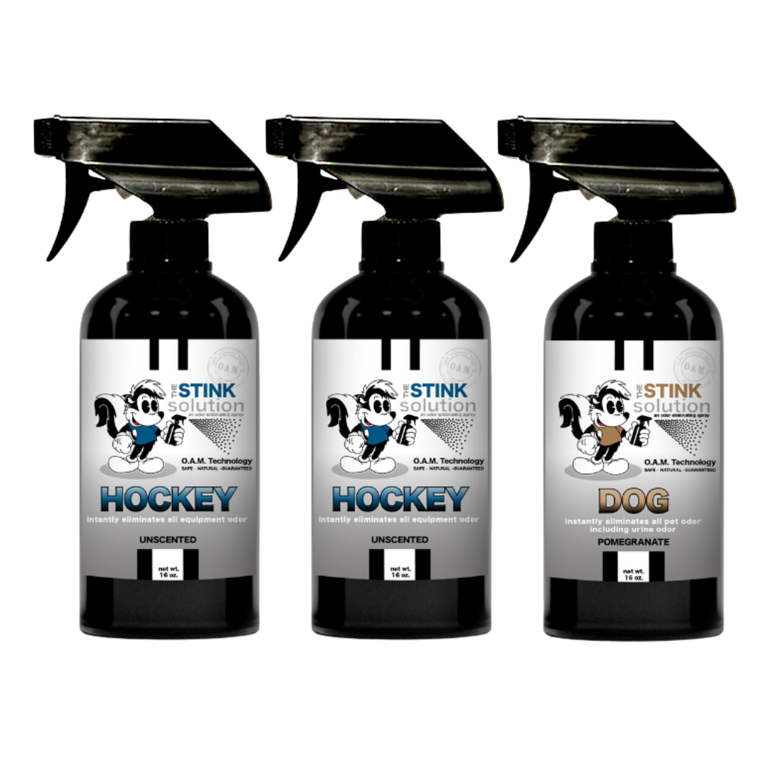 Three Pack - Two Hockey Odor Eliminating Sprays + One Spray of Choice 16 oz