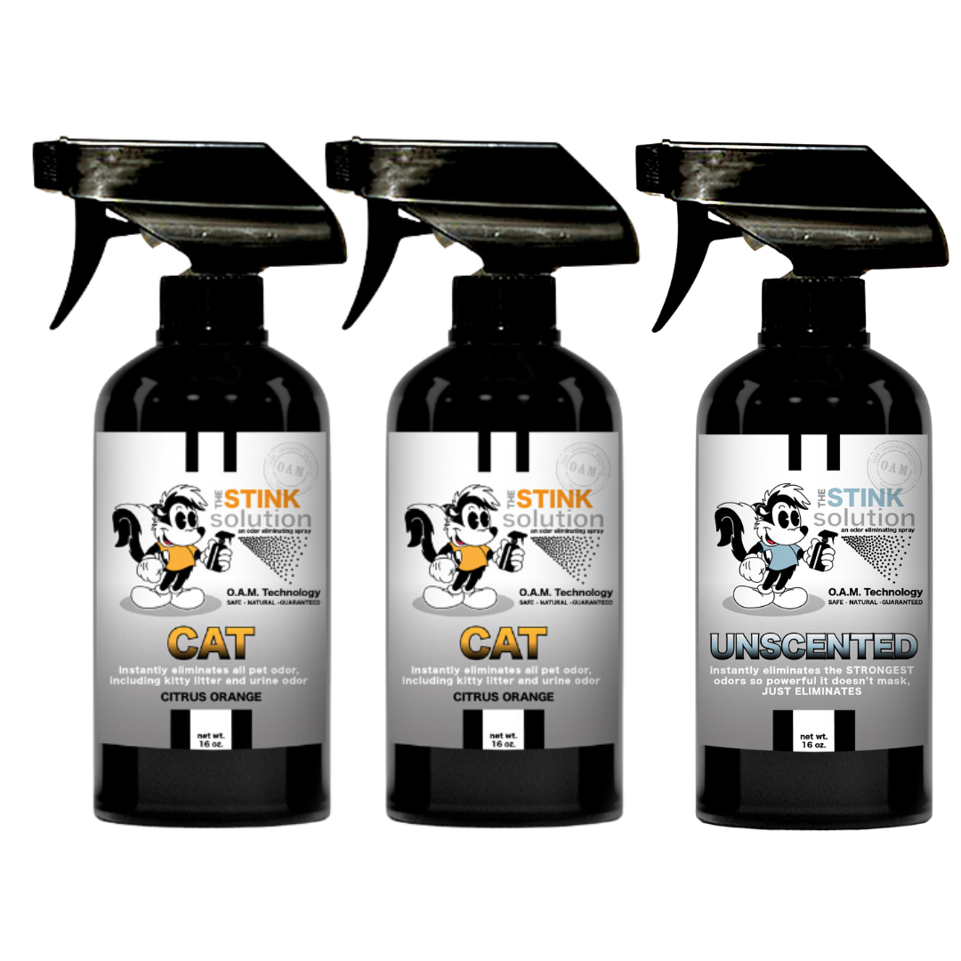 Three Pack - Two Cat Odor Eliminating Sprays + One Spray of Choice 16 oz