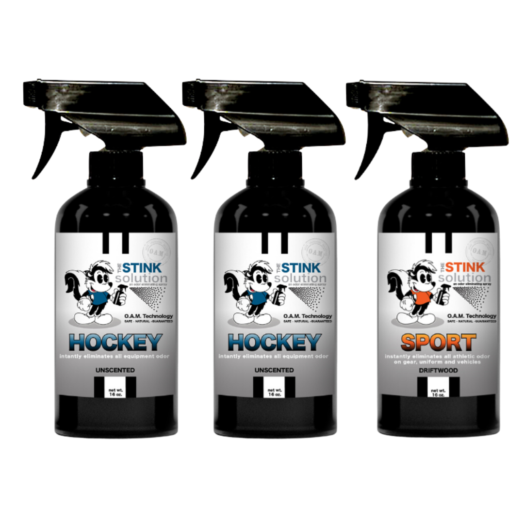 Three Pack - Two Hockey Odor Eliminating Sprays + One Spray of Choice 16 oz