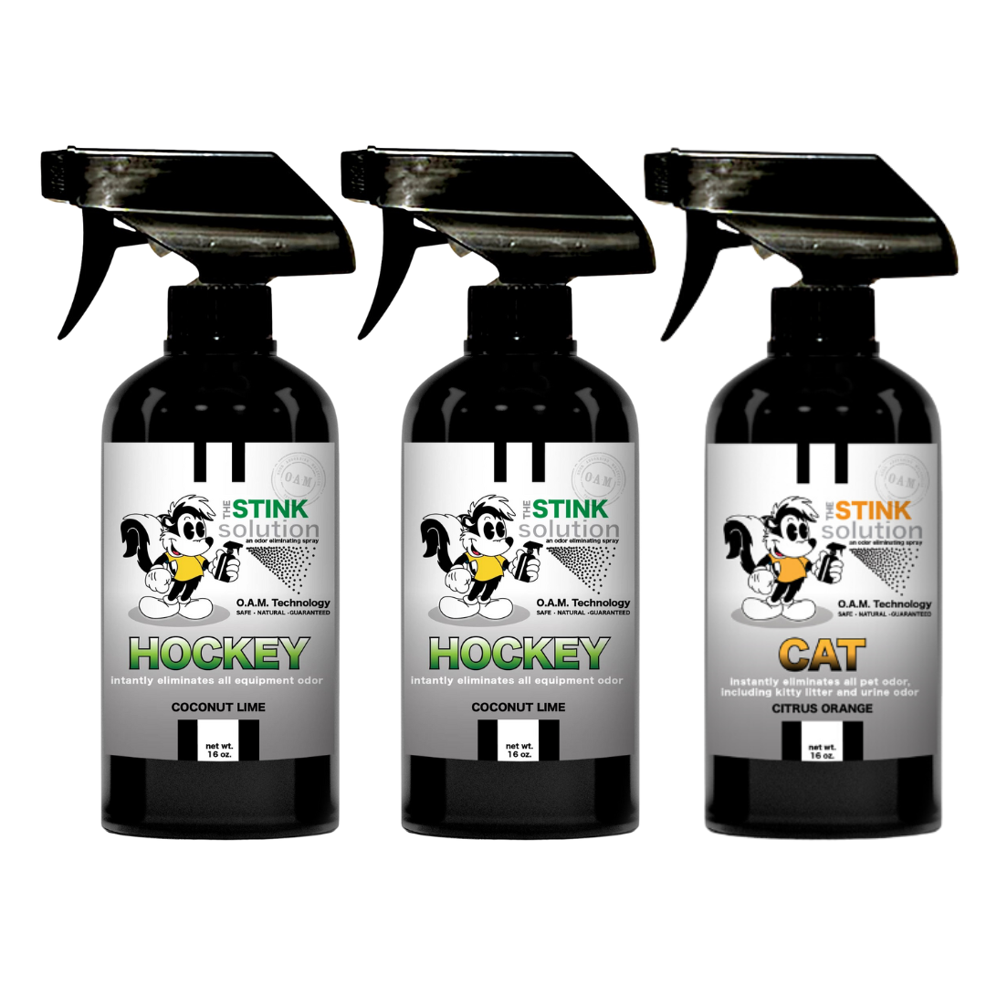 Three Pack - Two Hockey Odor Eliminating Sprays + One Spray of Choice 16 oz