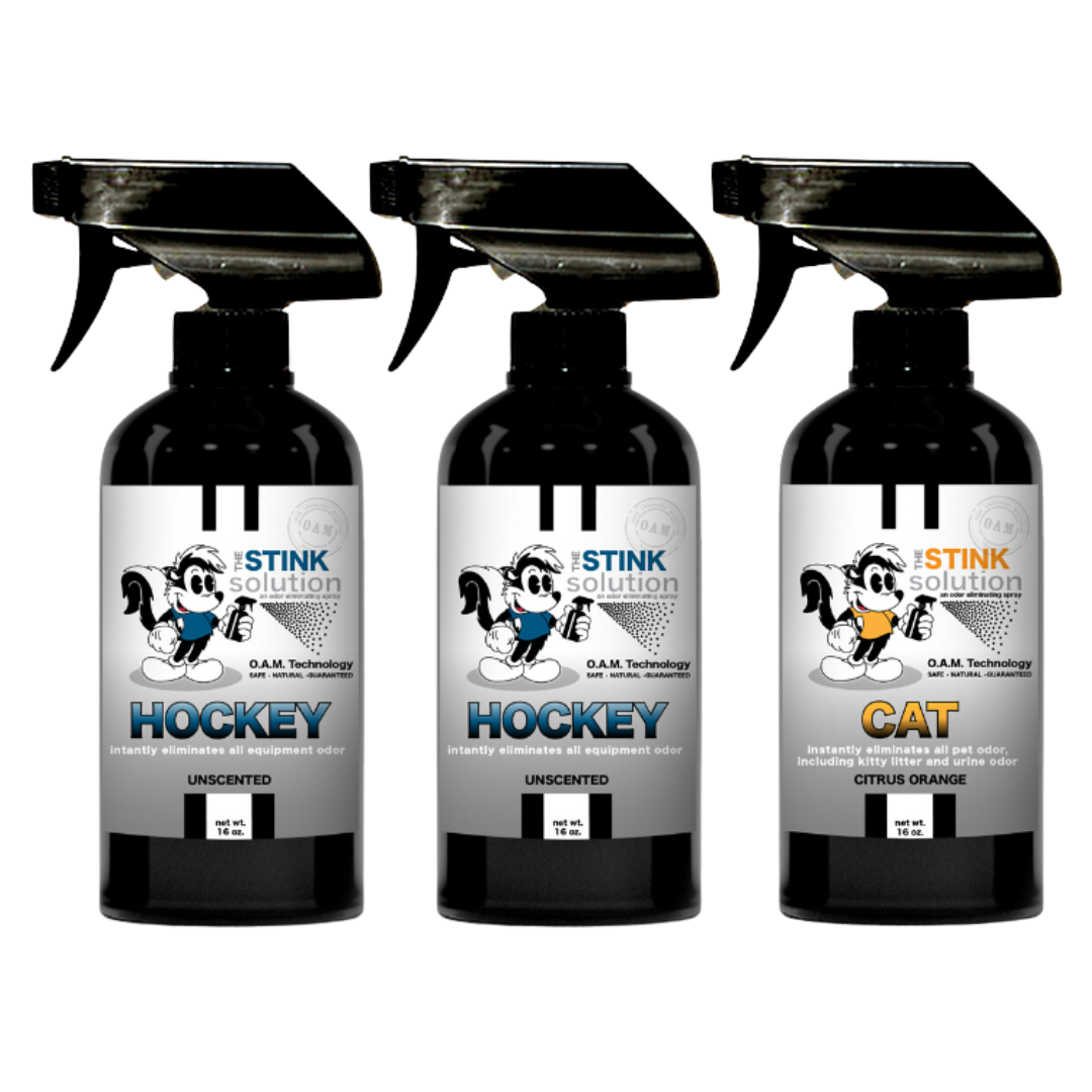 Three Pack - Two Hockey Odor Eliminating Sprays + One Spray of Choice 16 oz