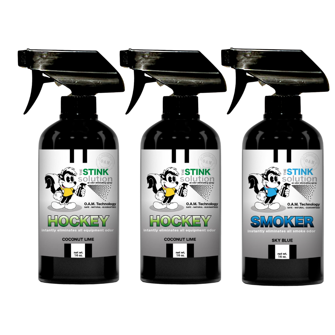 Three Pack - Two Hockey Odor Eliminating Sprays + One Spray of Choice 16 oz
