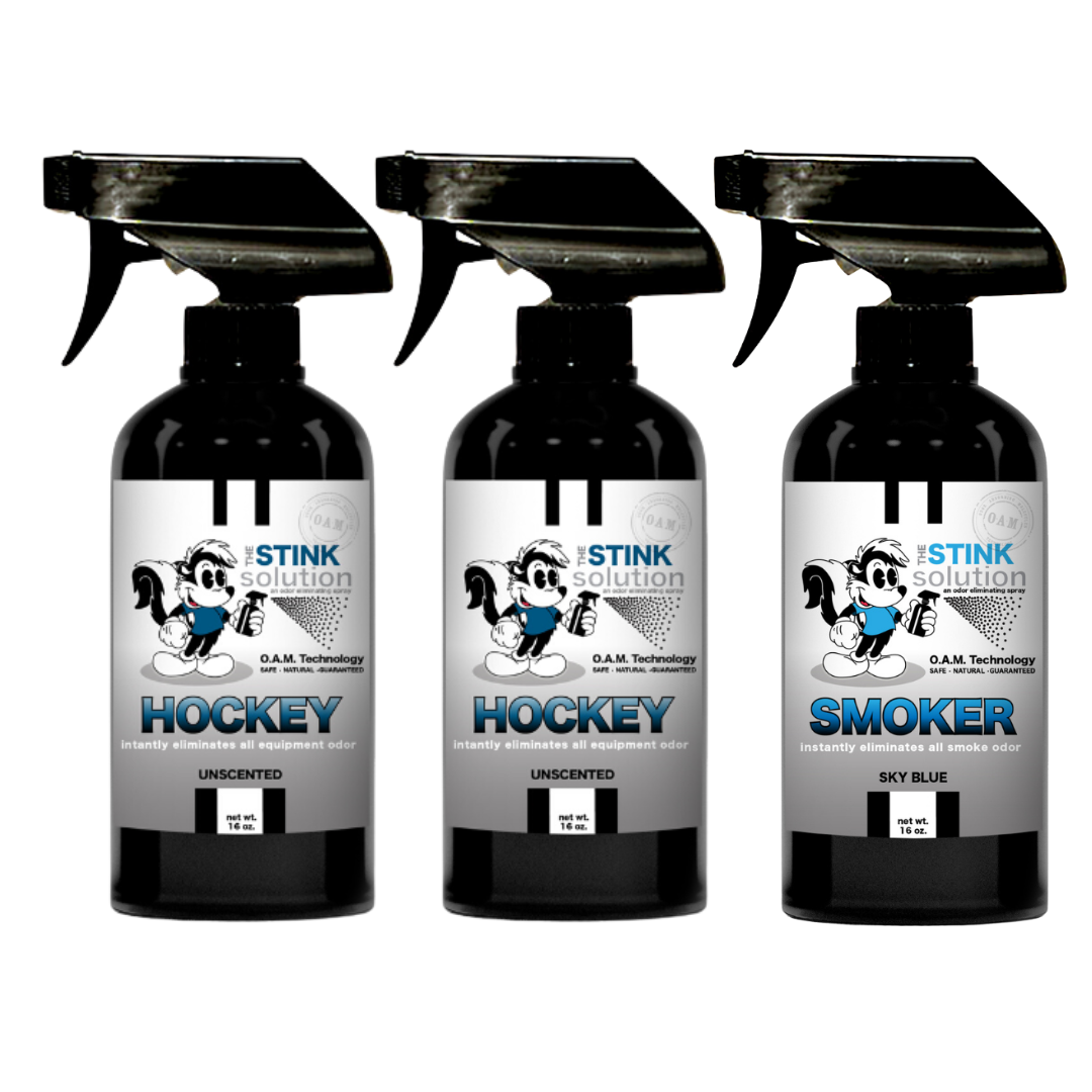 Three Pack - Two Hockey Odor Eliminating Sprays + One Spray of Choice 16 oz