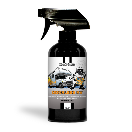 NEW Odorless RV 16 oz Odor Eliminating Spray in Open Road Fragrance Natural, safe, non-toxic, enzyme-free Laundry Booster. Multi-purpose use for any odor: smoke, urine, food, sweat, and more. Safe to spray anywhere: homes, cars, furniture, bathroom, carpet, and more.