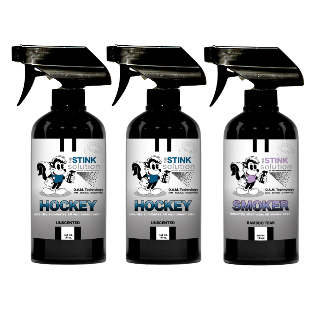 Three Pack - Two Hockey Odor Eliminating Sprays + One Spray of Choice 16 oz