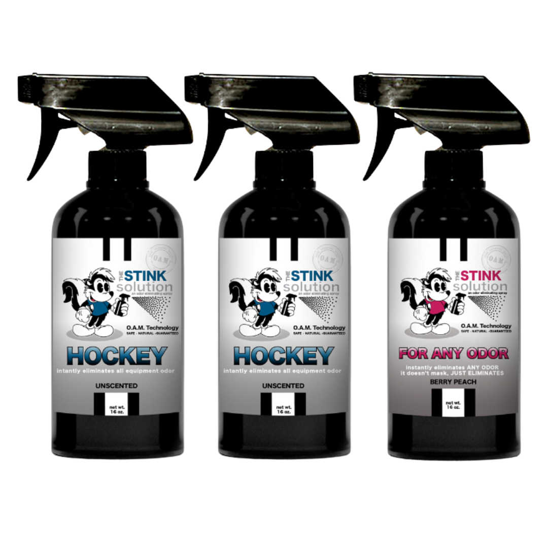 Three Pack - Two Hockey Odor Eliminating Sprays + One Spray of Choice 16 oz